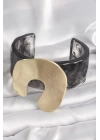 Siyah Mermer Desen Akrilik Plastik Gold Nal Model Plaka Vintage Kadın Bilezik - TJ-BB6677