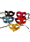 Siyah Renk Lazer Kesim Üzeri Kristal Taşlı Metal Lüks Maske Balo Parti