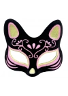 Siyah Renk Süet Kaplama Üzeri Sarı Pembe Simli Kedi Maskesi 17x14 Cm