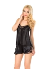 Siyah Saten Babydoll Şortlu Takım - 283
