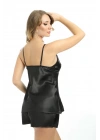 Siyah Saten Babydoll Şortlu Takım - 305