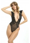 Siyah Yarım Kol Dantel Bodysuit - 895