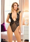 Siyah Yarım Kol Dantel Bodysuit - 895