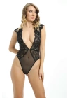 Siyah Yarım Kol Dantel Bodysuit - 895