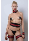 Slave Harness Set, Deri Kelepçeli Harness Takım, Choker Detaylı Fantazi Harness - Brf1263