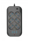 Termal Akım Korumalı, Çocuk Korumalı, 6’lı 2 Mt Uzatma Kablosu 6 X Priz, 3 X Usb