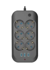 Termal Akım Korumalı, Çocuk Korumalı, 6’lı 2 Mt Uzatma Kablosu 6 X Priz, 3 X Usb