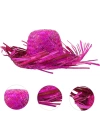 Tropikal Parti Pembe Fuşya Hasır Hawaii Şapkası 13x36 Cm