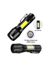 Ultra Çift Yönlü Güçlü Pilli Led El Feneri 2000 Lümen 6W Cob Led Su Geçirmez Zoomlu 3 Modlu