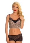 Vizon Saten Dantelli Babydoll Şortlu Takım - 289