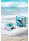 Waves Nostalji Plak Görünümlü Bluetooth Hoparlör 3d Ses Dalgası Retro Müzik Plak Mavi