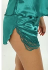 Yeşil Saten Babydoll Şortlu Takım - 258