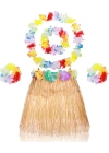 Yetişkin Çocuk Hawaii Parti Seti - 40 Cm Naturel Etek + Çiçek Aksesuarlar (5 Parça)