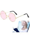 Yulak Cam John Lennon Tarzı Hippi Gold Çerçeveli Pembe Gözlük