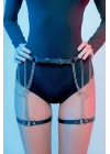 Zincir Detaylı Seksi Deri Belden Askılı Bacak Jartiyer Harness - Brf1323