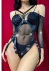 Zincirli Ağı Açık Fantazi Deri Body Harness - Brf1170
