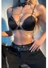 Zincirli Giysi Üzeri Göğüs Harness, Crop Büstiyer - Brf1165