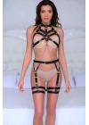 Zincirli Göğüs Ve Seksi Jartiyer Harness Takım - Brf1040