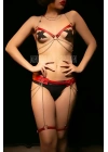 Zincirli Seksi Deri Harness Takım - Bayan Deri İç Giyim - Brf486