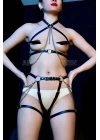 Zincirli Seksi Harness Takım, Sert Deri Harness Fantezi İç Giyim Takım - Brf1084