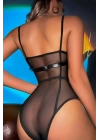 Zincirli Siyah Deri Göğüs Harness - Brf823