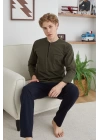 Erkek 9111 Battal  Erkek   Midi Yaka Pijama Takımı