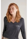 Nautıca W604 Kadın Patlı V Yaka Uzun Kollu Pijama Takımı