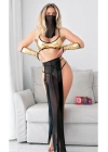 Siyah-sarı Peçeli Seksi Dansöz Kostümü