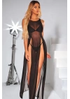 Siyah Yanlardan Yırtmaçlı Uzun Fantezi Sexi Fantezi Gecelik Model 68000s