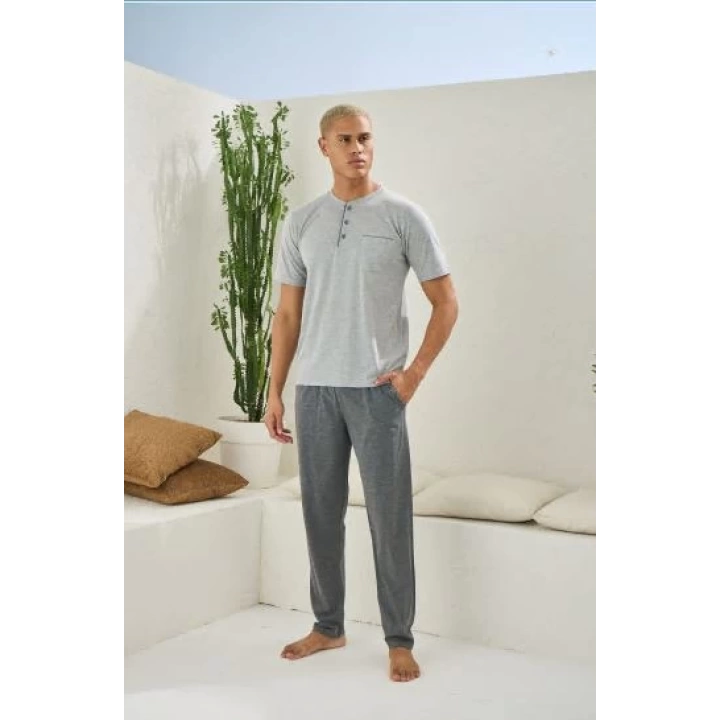 Erkek 2090 Erkek  Midi Yaka Pijama Takım