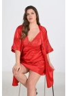 2li Kırmızı Sabahlık Takımı Bigsize 6207