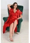 2li Kırmızı Sabahlık Takımı Bigsize 6226