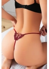 Arkası Kelebek Desenli Bordo Fantezi Tanga String