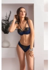 Balenli Kapsız Sütyen Ve Slip Külot Takım Lacivert (32121)