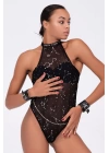 Baskılı Tül Ve Deri Bileklik Şık Babydoll  51190