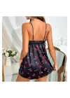Siyah Kiraz Desenli Mini Gecelik 15765