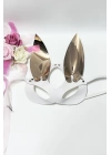 Beyaz/gold Tavşan Kulaklı Deri Sexi Maske 800488