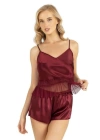Bordo Saten Şort Takımı 9209