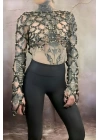 Çapraz Tasarım Uzun Kollu Deri Crop Bağlamalı Büstiyer Harness- Brf1076