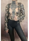 Çapraz Tasarım Uzun Kollu Deri Crop Bağlamalı Büstiyer Harness- Brf1076