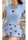 Çilek Desenli Mavi Seksi Pijama Takım