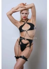 Deri Fantezi İç Giyim Takım, Şık Deri Harness Set, Club Wear - Apft1330