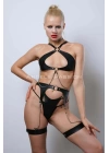 Deri Fantezi İç Giyim Takım, Şık Deri Harness Set, Club Wear - Apft1330