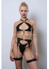 Deri Fantezi İç Giyim Takım, Şık Deri Harness Set, Club Wear - Apft1330