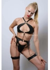 Deri Fantezi İç Giyim Takım, Şık Deri Harness Set, Club Wear - Apft1330