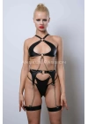 Deri Fantezi İç Giyim Takım, Şık Deri Harness Set, Club Wear - Apft1330