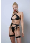 Deri Fantezi İç Giyim Takım, Şık Deri Harness Set, Club Wear - Apft1330