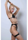 Deri Fantezi İç Giyim Takım, Şık Deri Harness Set, Club Wear - Apft1330