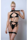 Deri Jartiyer Harness Takım, Deri Sütyen Takım, Kırbaçlı Deri Fantezi Giyim - Brf1363