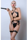 Deri Jartiyer Harness Takım, Deri Sütyen Takım, Kırbaçlı Deri Fantezi Giyim - Brf1363